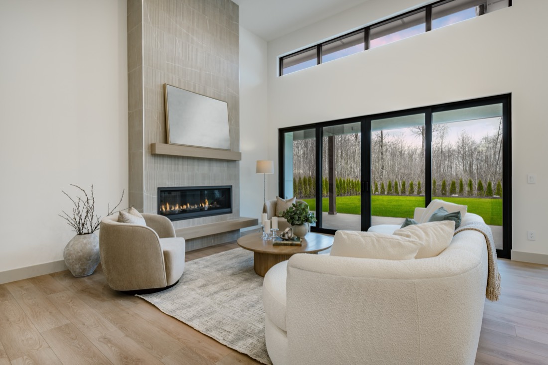 Bright living room with large glass windows